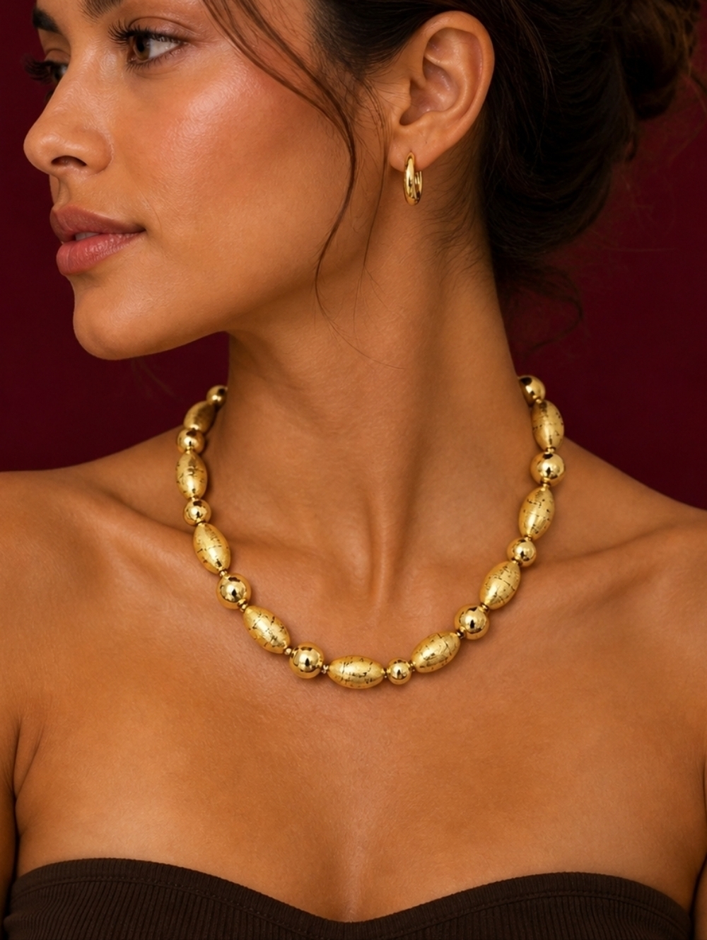 Vintage Estate MCM Gold Splattered Glass Beaded Necklace